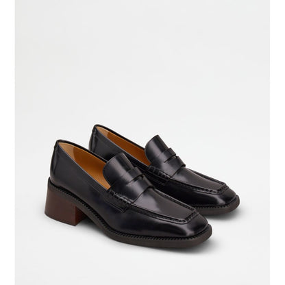 Tods Heeled Loafers In Leather Black Womens