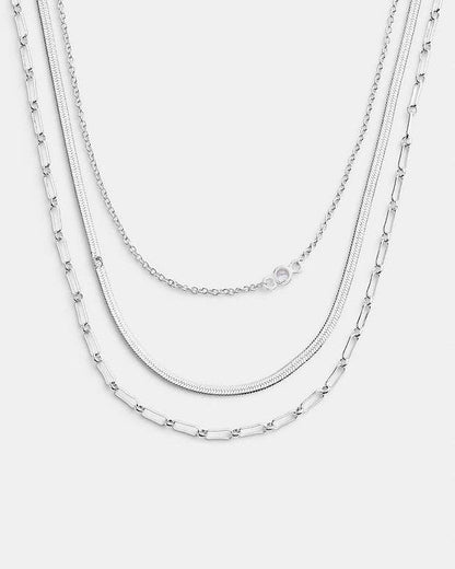 Layered Chain Necklace Silver Silver