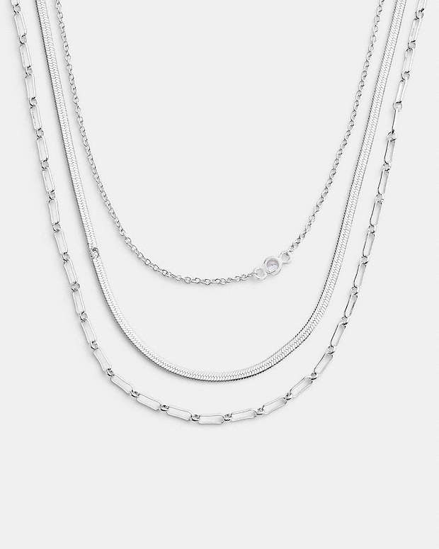 Layered Chain Necklace Silver Silver