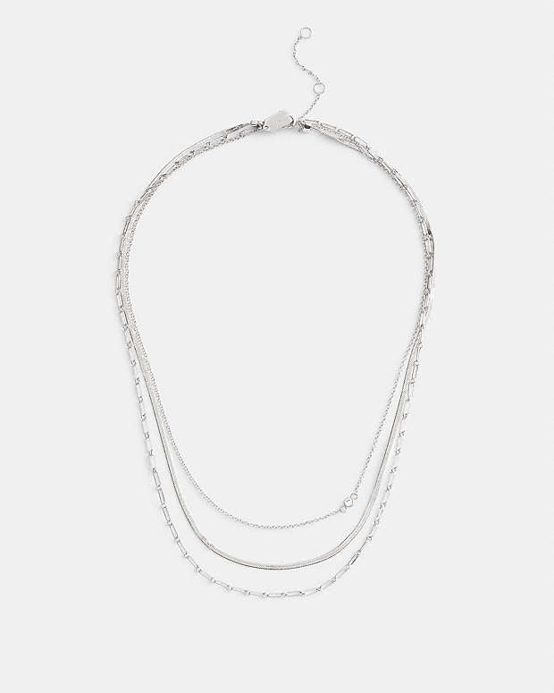 Layered Chain Necklace Silver Silver