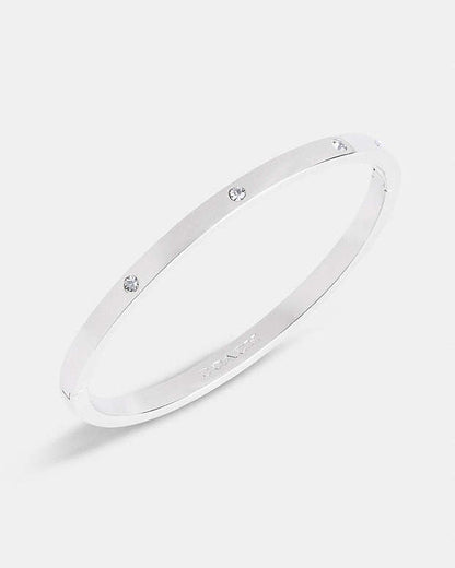 Stone Hinged Bangle Silver Silver