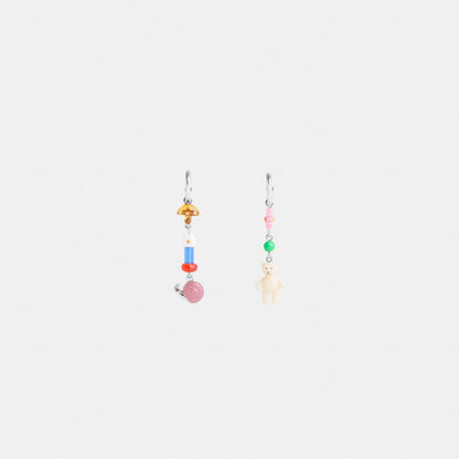 Coach Mushroom And Teddy Bear Linear Earrings Silver Multi