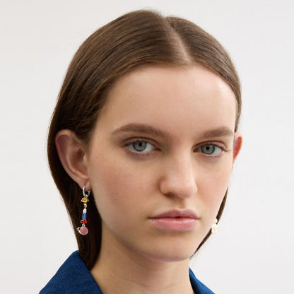 Coach Mushroom And Teddy Bear Linear Earrings Silver Multi