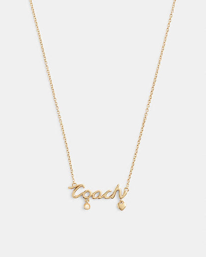 Coach Script Heart Necklace Gold Gold