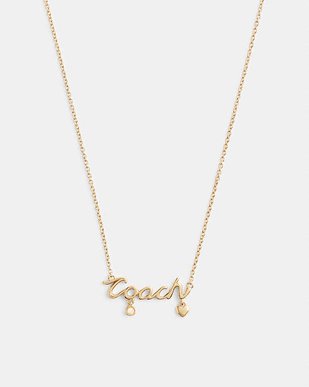 Coach Script Heart Necklace Gold Gold