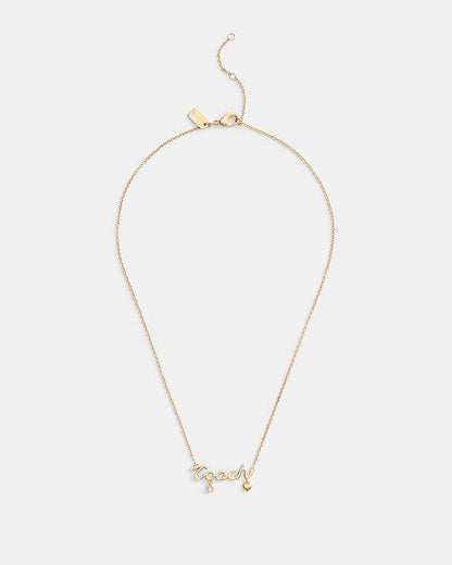 Coach Script Heart Necklace Gold Gold