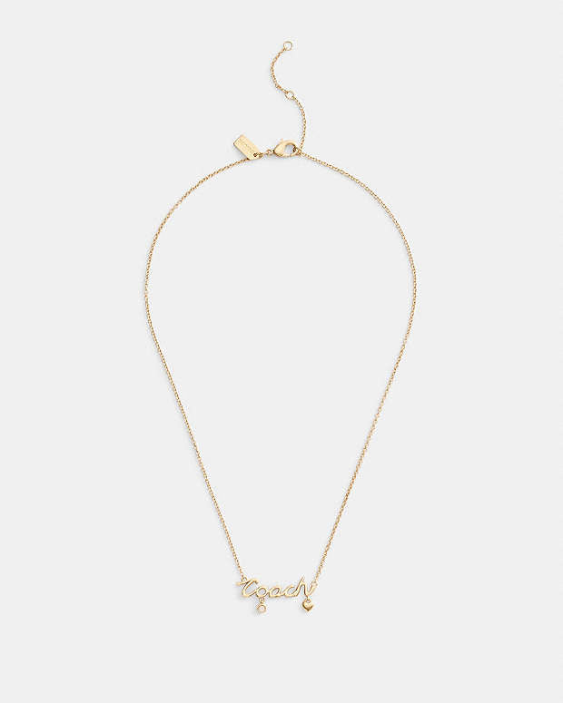 Coach Script Heart Necklace Gold Gold