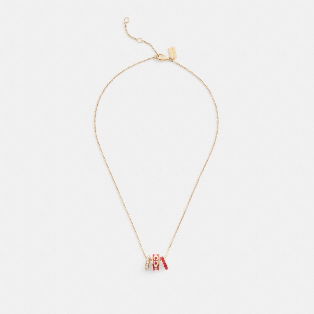 Coach Signature Enamel Rondell Necklace Gold Red