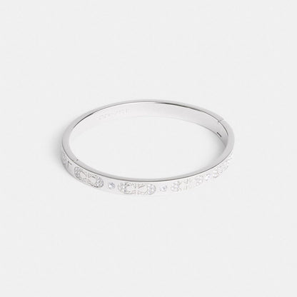 Coach Signature Pavé Hinged Bangle Silver