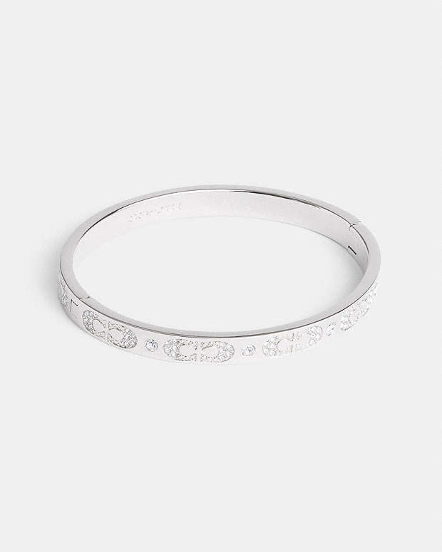 Signature Pavé Hinged Bangle Silver Silver