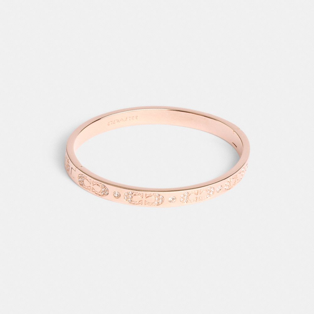 Coach Signature Pavé Hinged Bangle Rose Gold