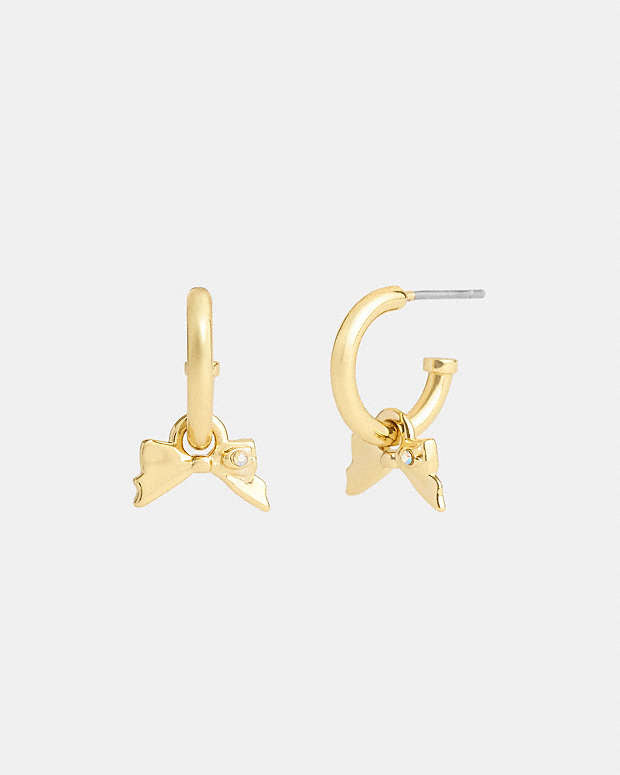 Mini Bow Charm Huggie Earrings Gold Gold