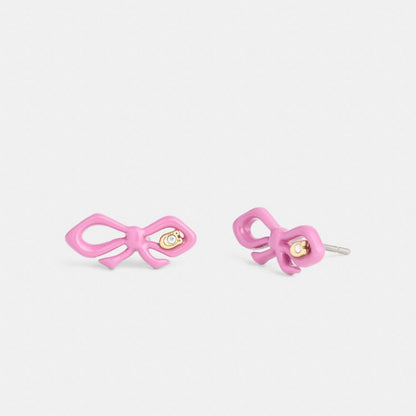 Coach Resin Mini Bow Stud Earrings Gold Pink