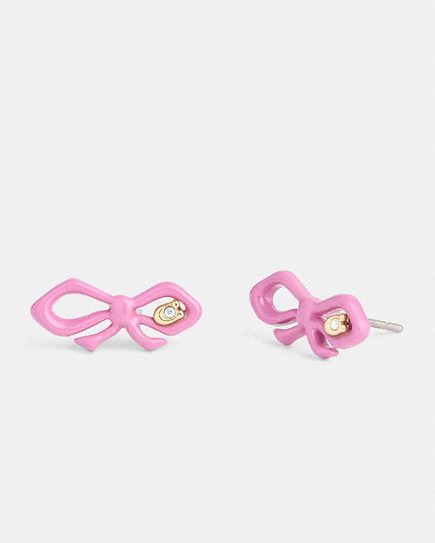 Resin Mini Bow Stud Earrings Gold-Pink Gold-Pink