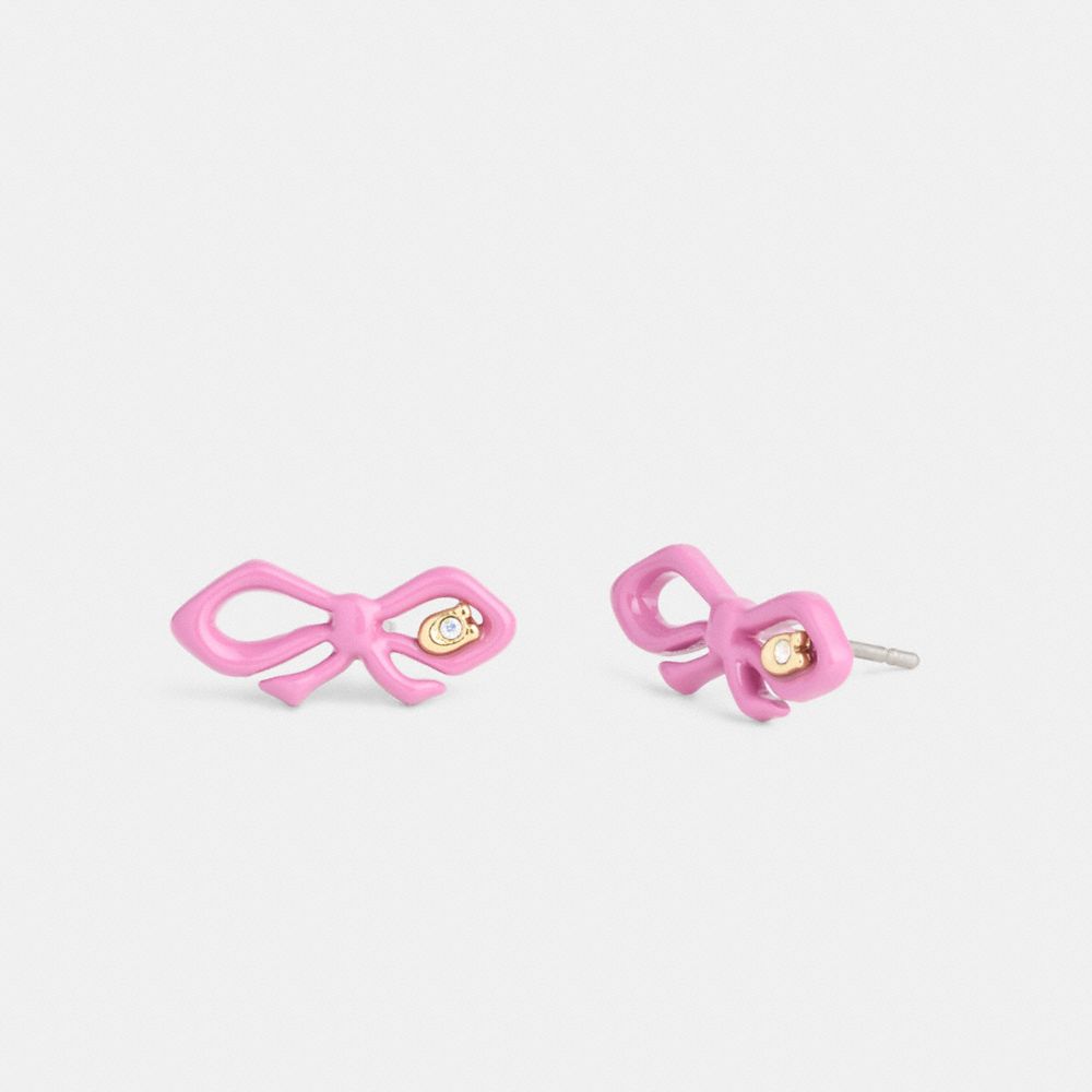 Resin Mini Bow Stud Earrings Gold-Pink Gold-Pink