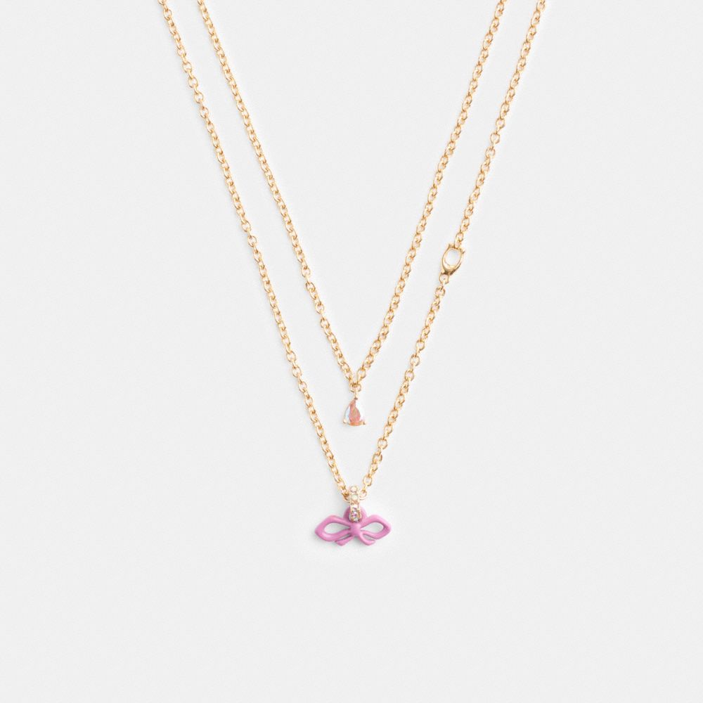 Coach Mini Bow Layered Necklace Gold Pink