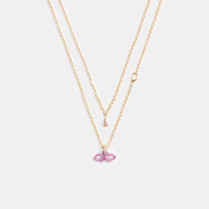 Coach Mini Bow Layered Necklace Gold Pink