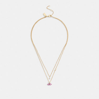 Coach Mini Bow Layered Necklace Gold Pink