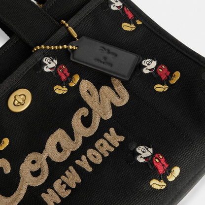 Coach Disney X Coach Cargo Tote Bag 26 With Mickey Mouse In Regenerative Cotton Canvas Brass/Black Multi