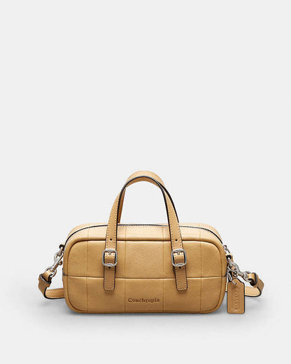 Alter/Ego Mini Satchel Bag In Checkerboard Upcrafted Leather With Crossbody Strap Tan Tan