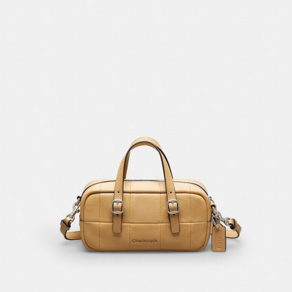 Coach Alter/Ego Mini Satchel Bag In Checkerboard Upcrafted Leather With Crossbody Strap Tan