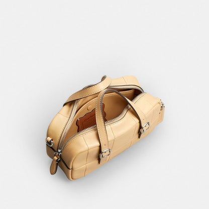 Coach Alter/Ego Mini Satchel Bag In Checkerboard Upcrafted Leather With Crossbody Strap Tan