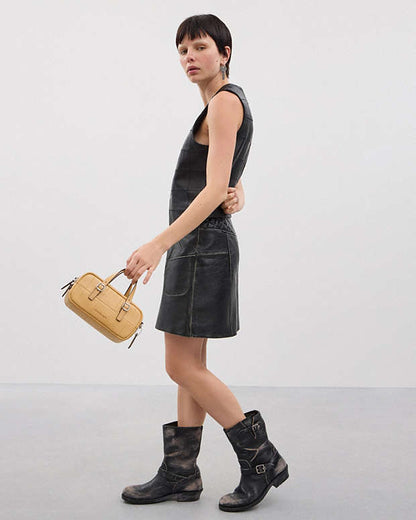Alter/Ego Mini Satchel Bag In Checkerboard Upcrafted Leather With Crossbody Strap Tan Tan