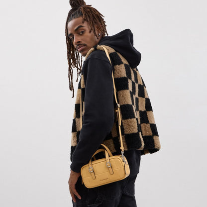 Coach Alter/Ego Mini Satchel Bag In Checkerboard Upcrafted Leather With Crossbody Strap Tan