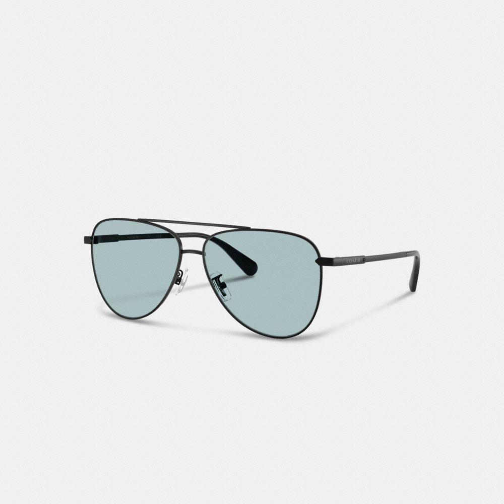 Coach C Hardware Metal Pilot Sunglasses Black Blue