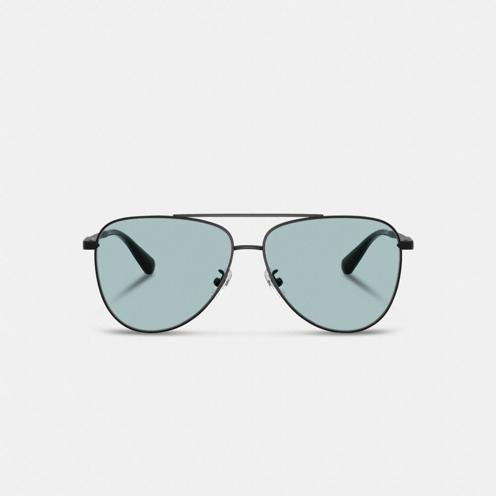 Coach C Hardware Metal Pilot Sunglasses Black Blue