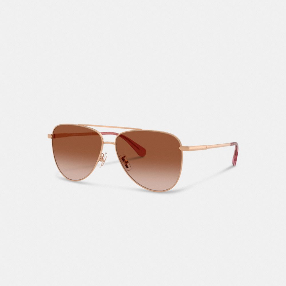 Coach C Hardware Metal Pilot Sunglasses Rose Gold Brown Rose Grad