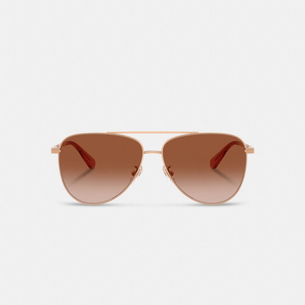 Coach C Hardware Metal Pilot Sunglasses Rose Gold Brown Rose Grad