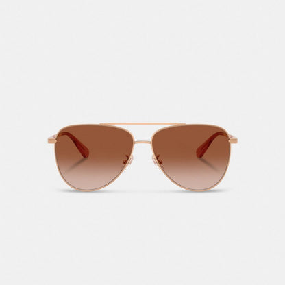 Coach C Hardware Metal Pilot Sunglasses Rose Gold Brown Rose Grad