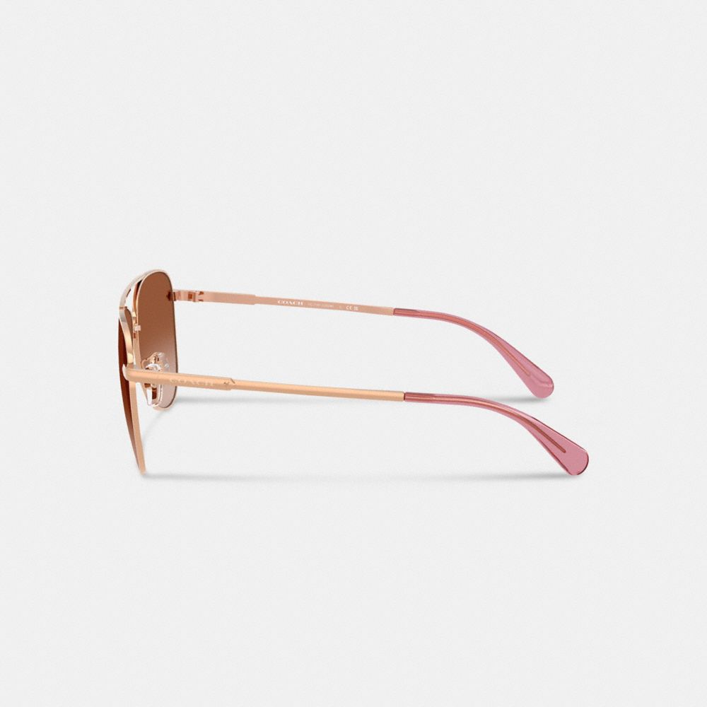 Coach C Hardware Metal Pilot Sunglasses Rose Gold Brown Rose Grad