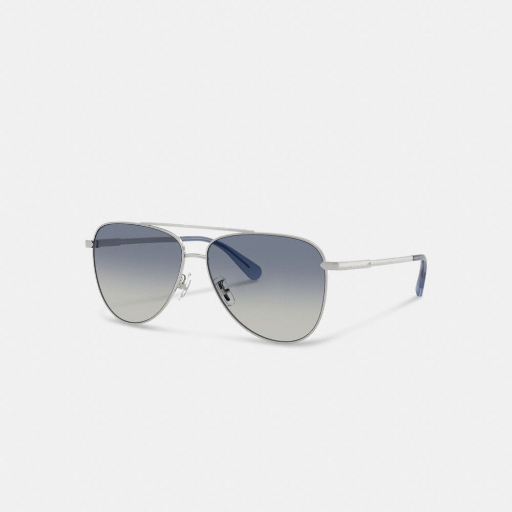 Coach C Hardware Metal Pilot Sunglasses Silver Blue