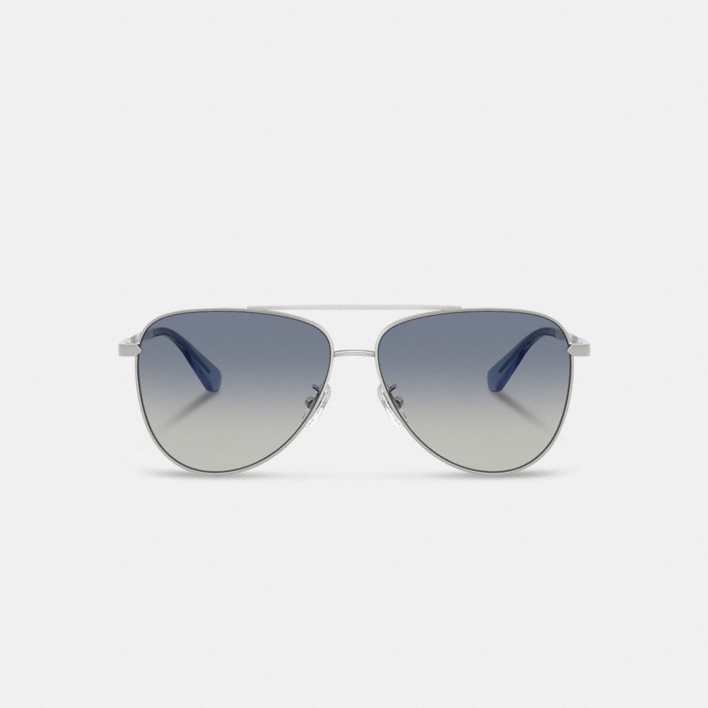 Coach C Hardware Metal Pilot Sunglasses Silver Blue