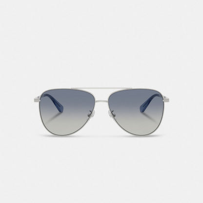 Coach C Hardware Metal Pilot Sunglasses Silver Blue