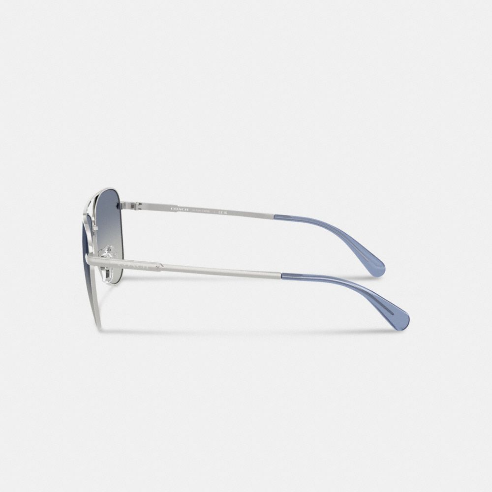 Coach C Hardware Metal Pilot Sunglasses Silver Blue