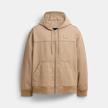 Coach Denim Hooded Zip Jacket Khaki