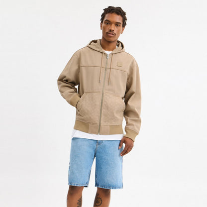 Coach Denim Hooded Zip Jacket Khaki