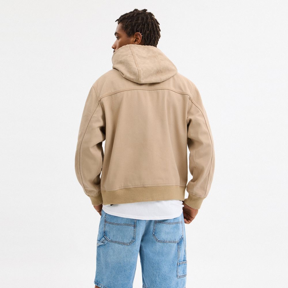 Coach Denim Hooded Zip Jacket Khaki
