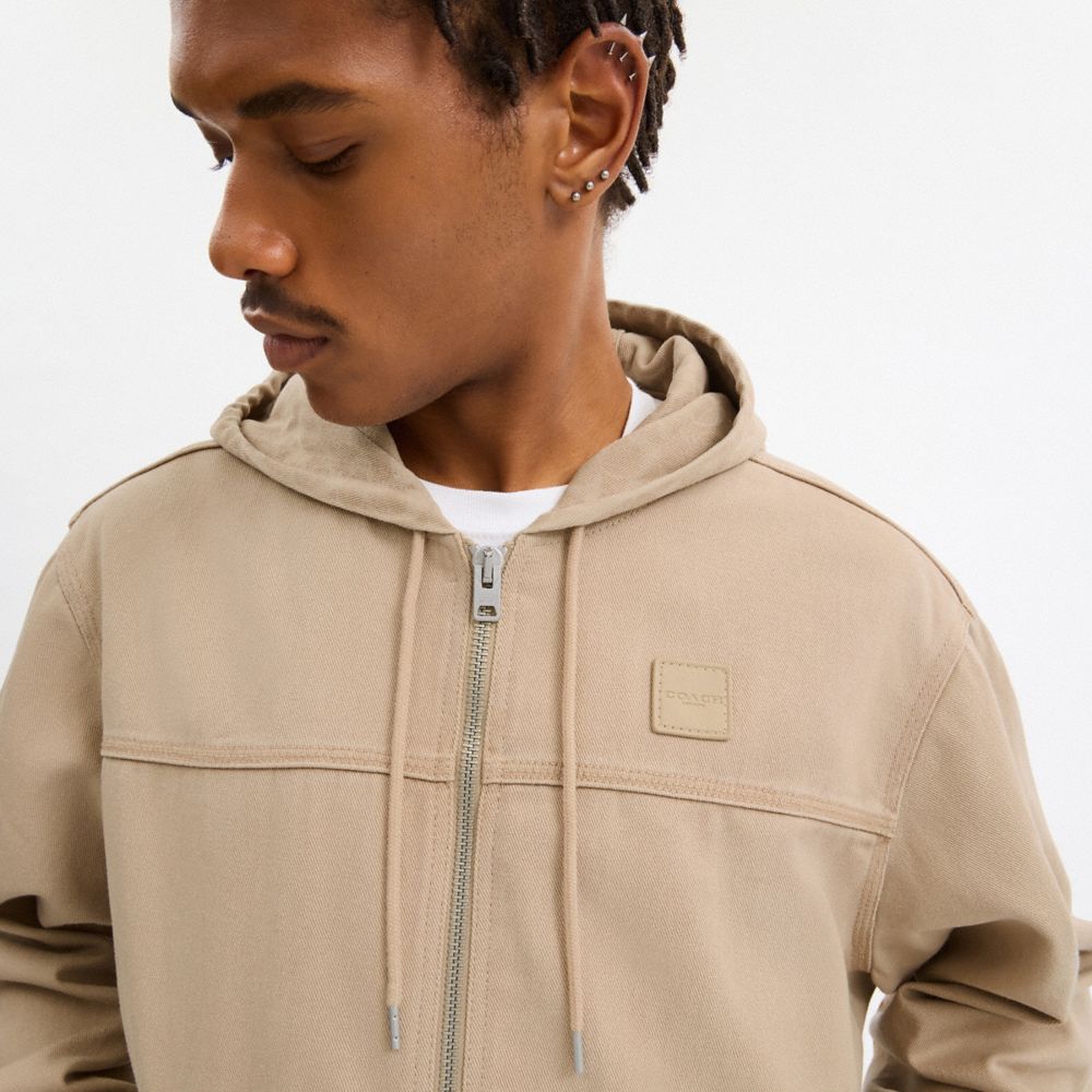Coach Denim Hooded Zip Jacket Khaki