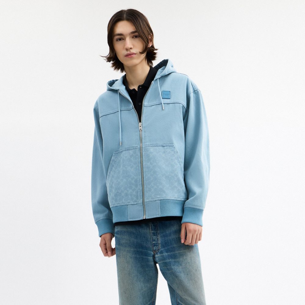 Coach Denim Hooded Zip Jacket Mountain Spring