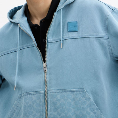 Coach Denim Hooded Zip Jacket Mountain Spring