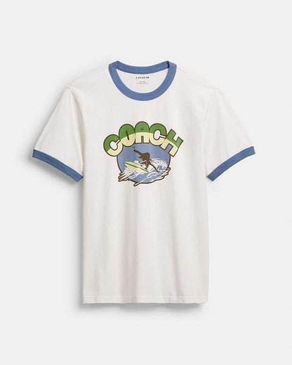 Surf Graphic T Shirt In Organic Cotton White White