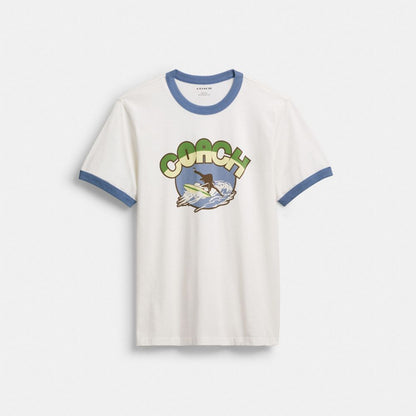 Coach Surf Graphic T Shirt In Organic Cotton White