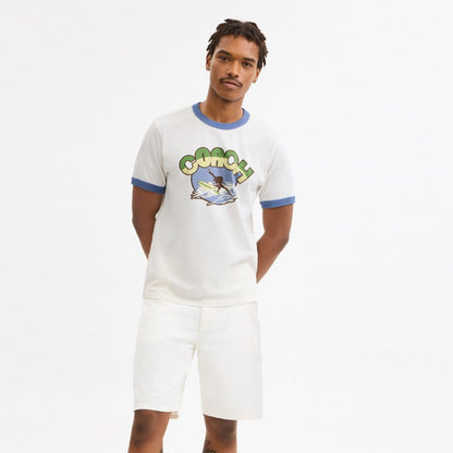 Coach Surf Graphic T Shirt In Organic Cotton White