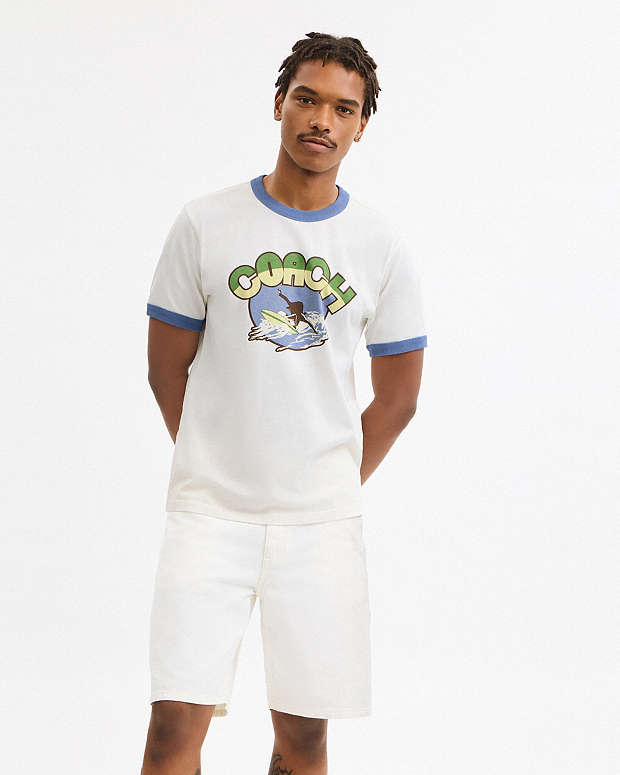 Surf Graphic T Shirt In Organic Cotton White White