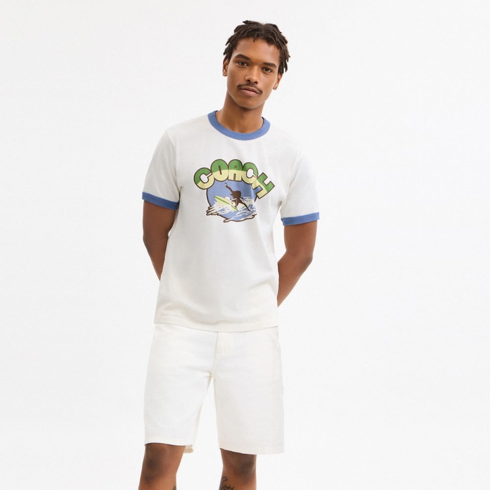 Coach Surf Graphic T Shirt In Organic Cotton White