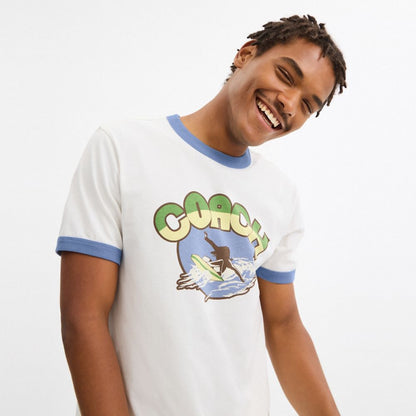 Coach Surf Graphic T Shirt In Organic Cotton White